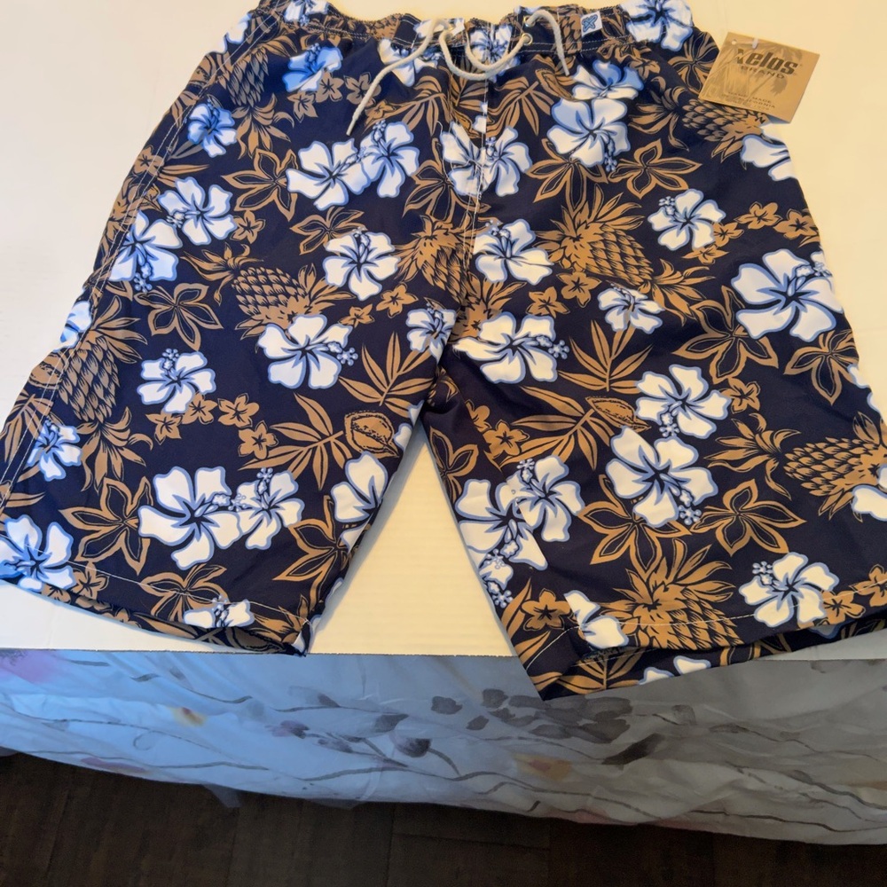 ZELOS Navy and White Floral Swim Shorts